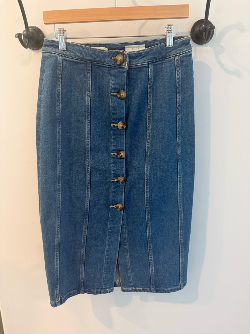 Pilcro Classic Blue Denim Button-Front Pencil Skirt